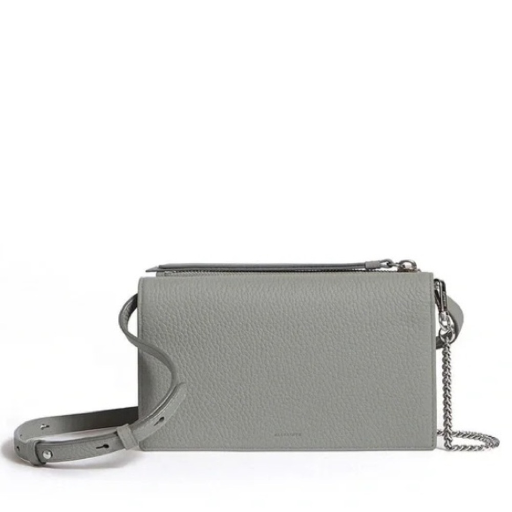 NWOT All Saints Light Gray/Olive Green Leather Bag w/ two strap options | Unused
